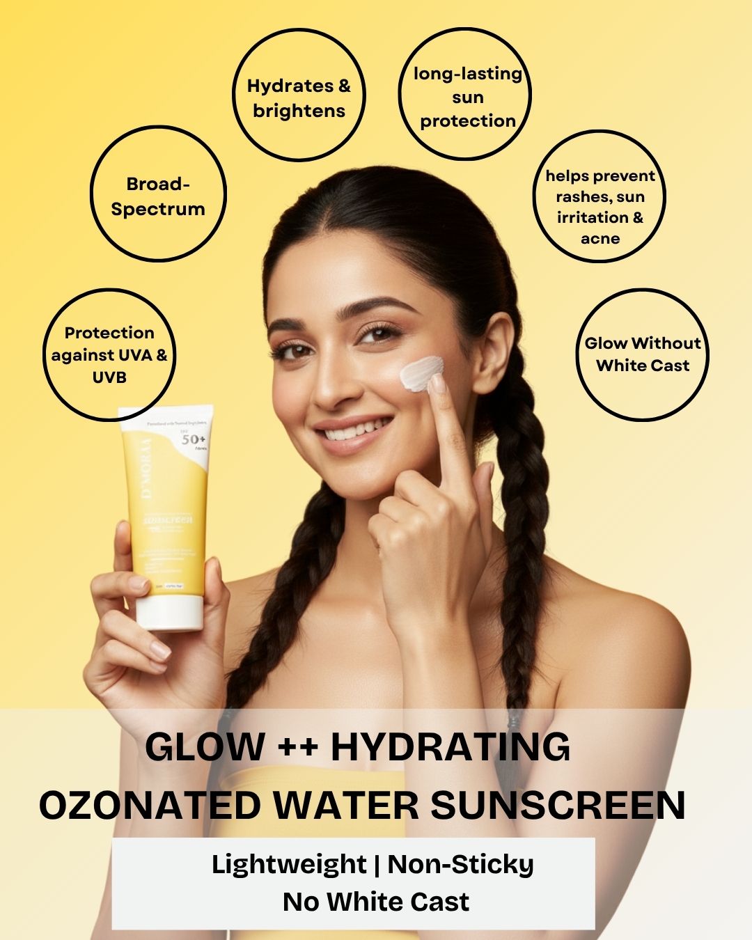 Glow++ Hydrating Ozonated Water Sunscreen SPF 50+ PA+++ | All Skin Types - 50g